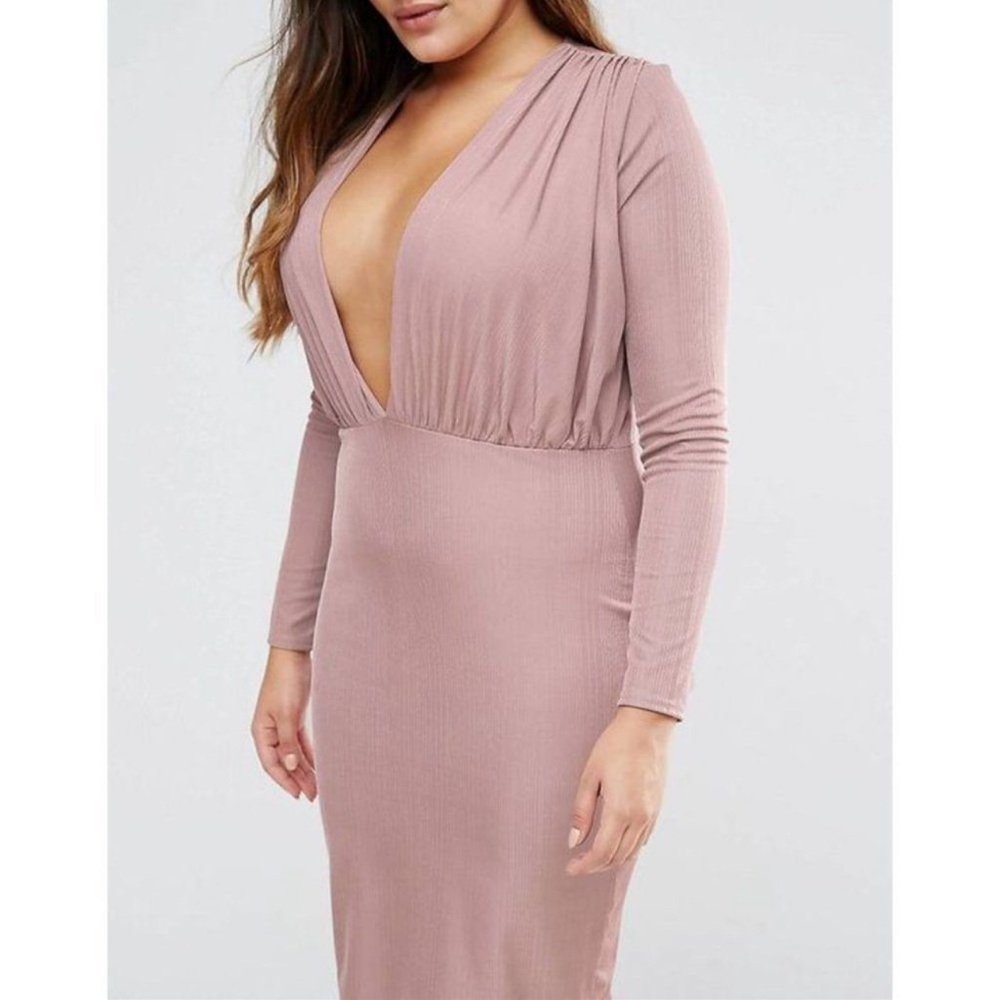 NEW Missguided Plus Slinky Plunge Bodycon Midi Dress